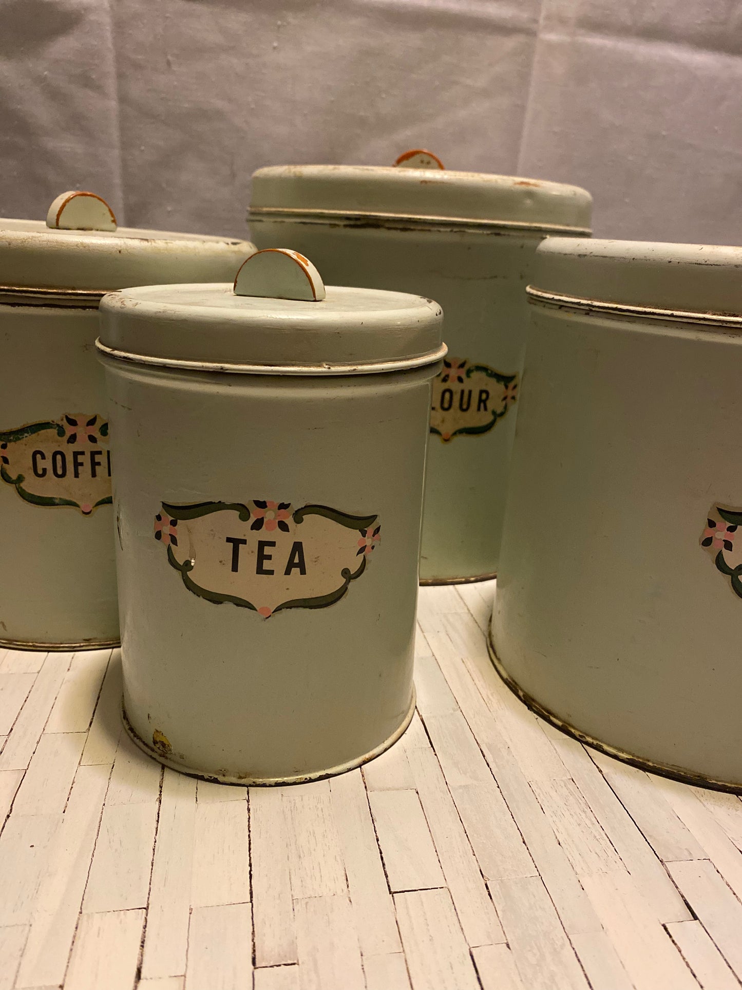 Vintage Metal Canister Set of 4 with Lids