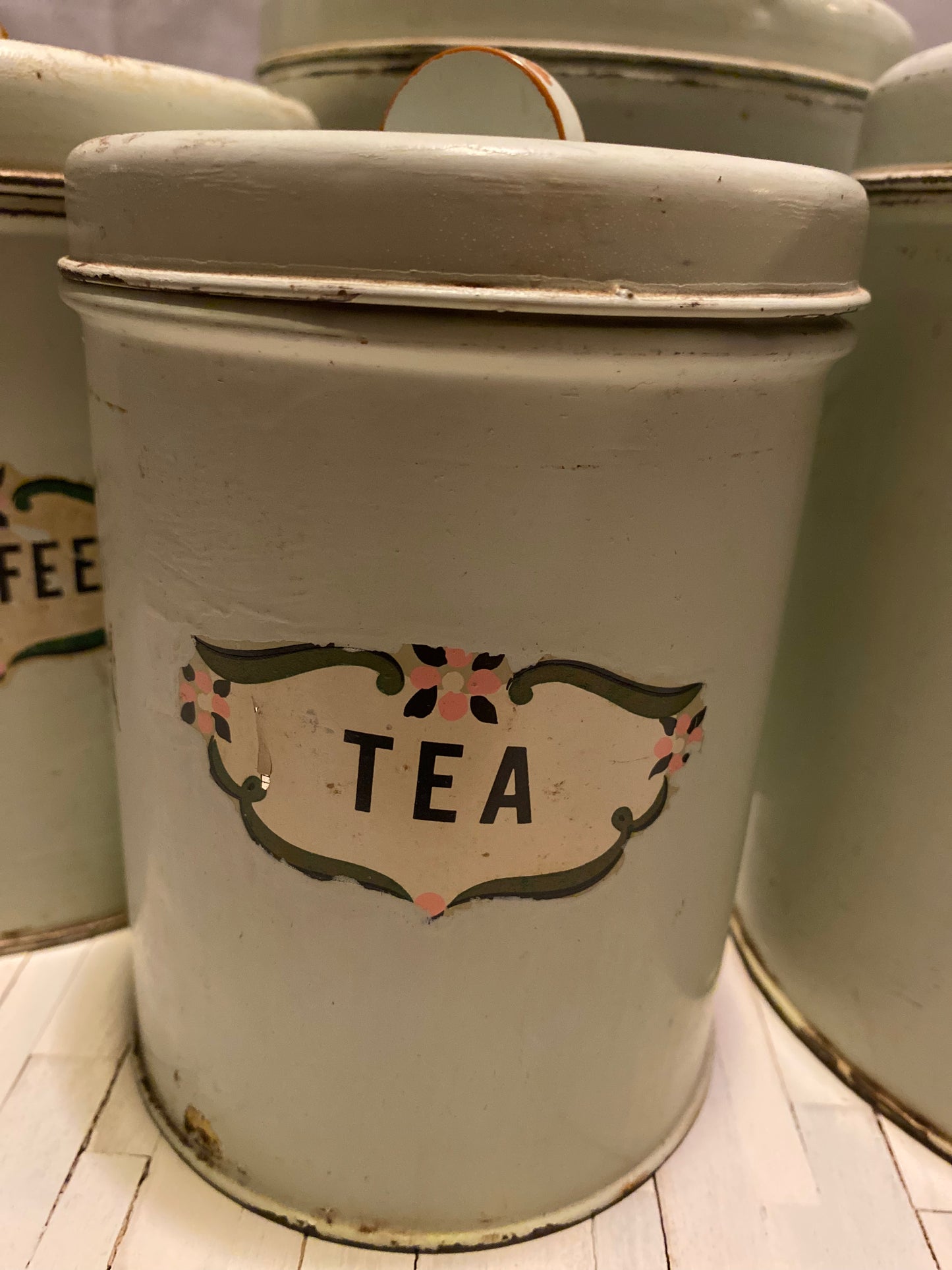 Vintage Metal Canister Set of 4 with Lids