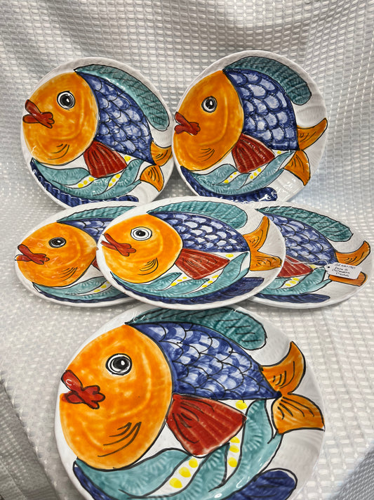 Set of 6 Duca di Camestra Dinner Plates - Fishes