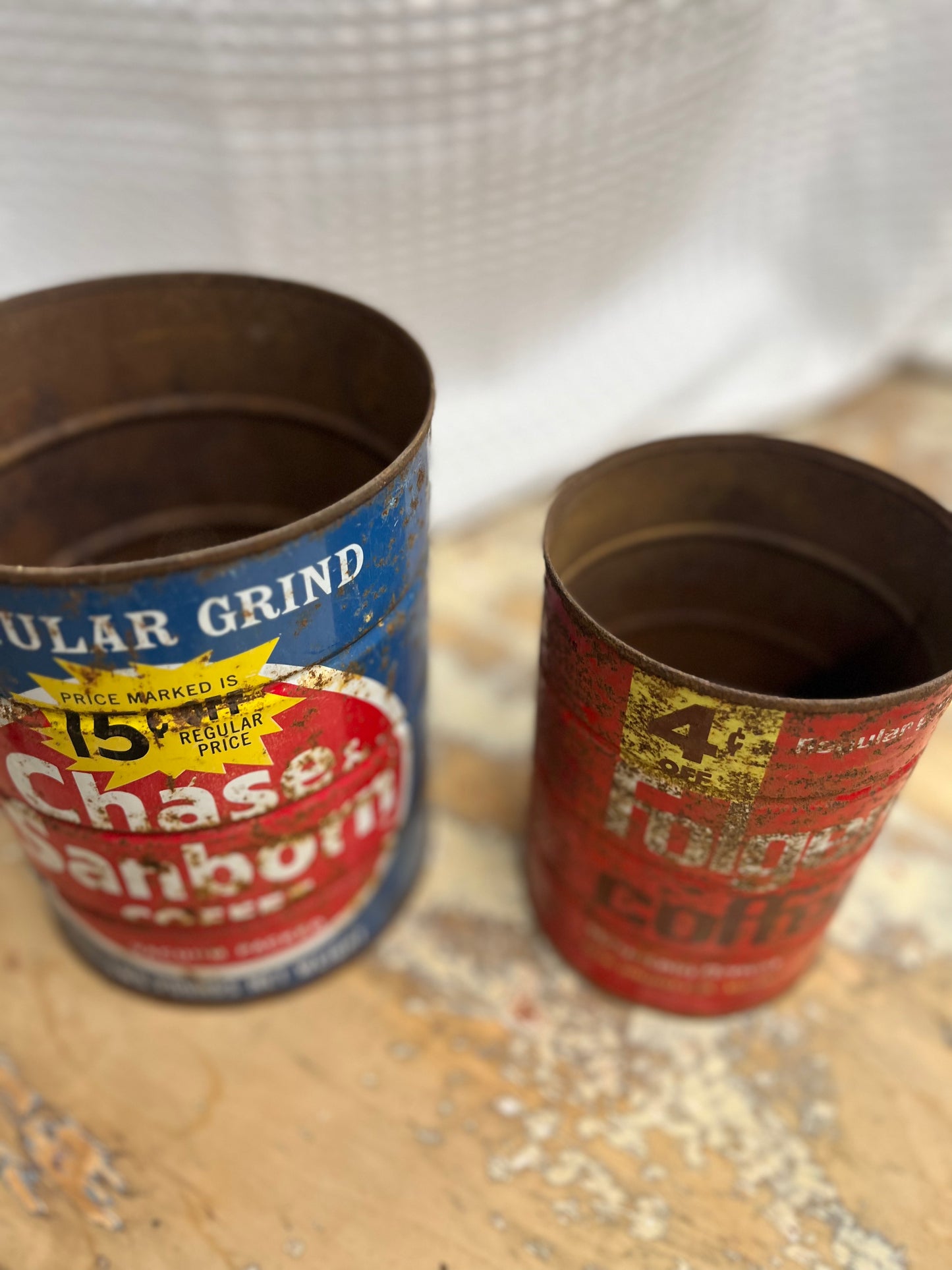 Set of 2 vintage coffee cans - Folgers and Chase & Sanborn