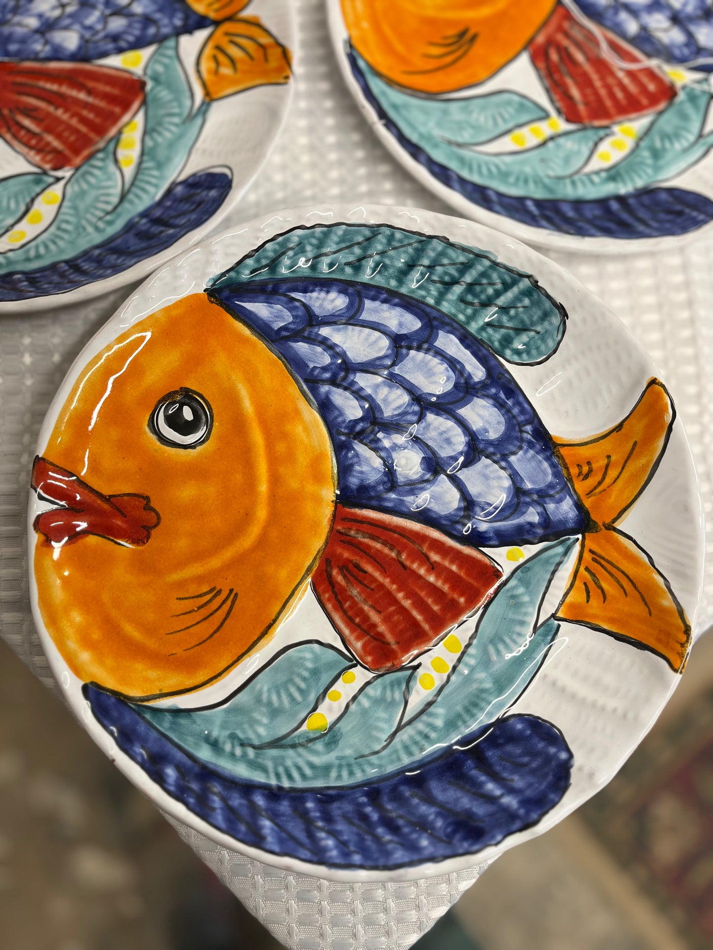 Set of 6 Duca di Camestra Dinner Plates - Fishes