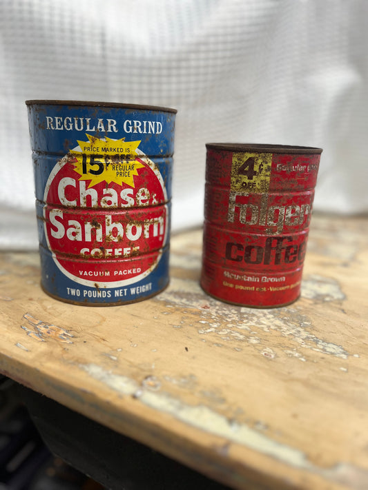 Set of 2 vintage coffee cans - Folgers and Chase & Sanborn