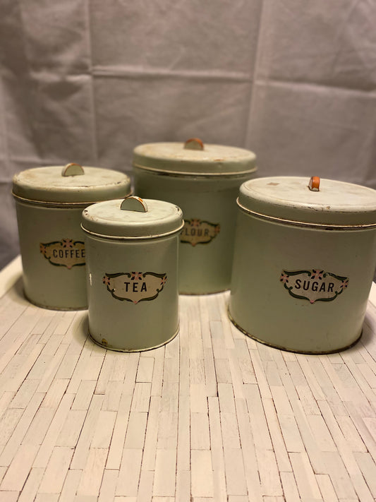 Vintage Metal Canister Set of 4 with Lids