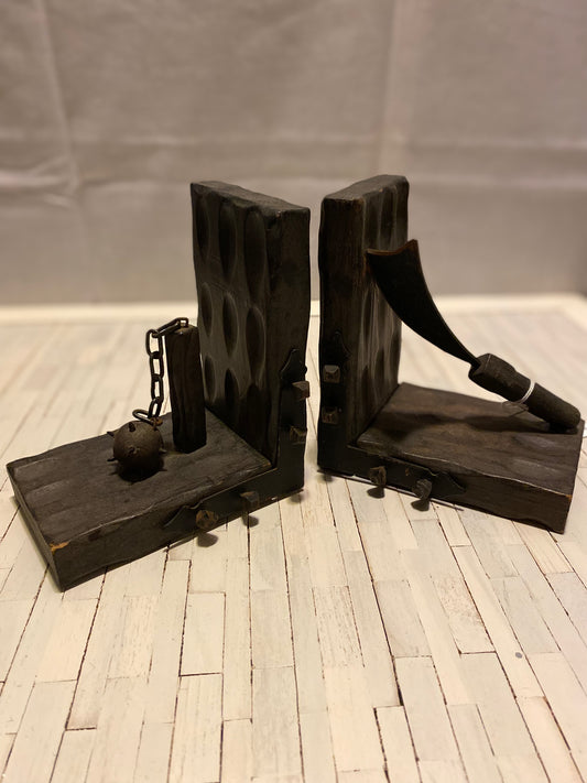 Lobeco Medieval Weapon Bookends handcrafted in Spain - ball & chain and sword